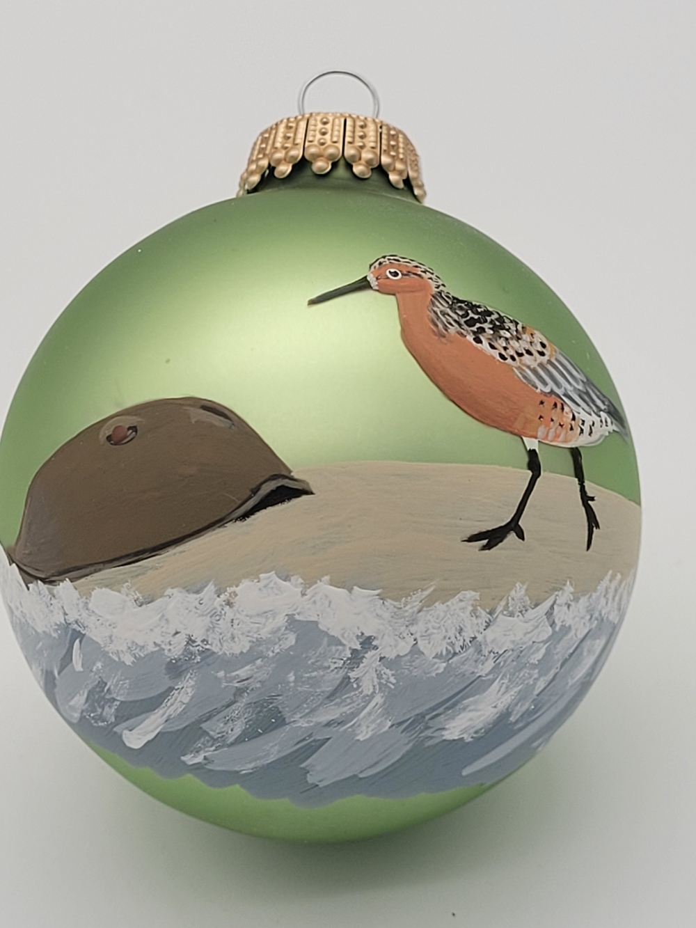 Hand-Painted By Marcia Poling Bird Ornament with Red Knot And Horseshoe Crab